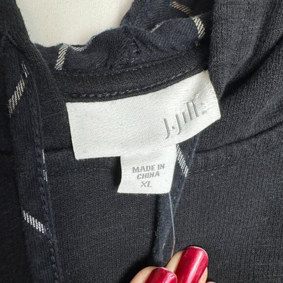 J Jill black plaid hem long sleeve hoodie pullover size XL N47 - Picture 2 of 5